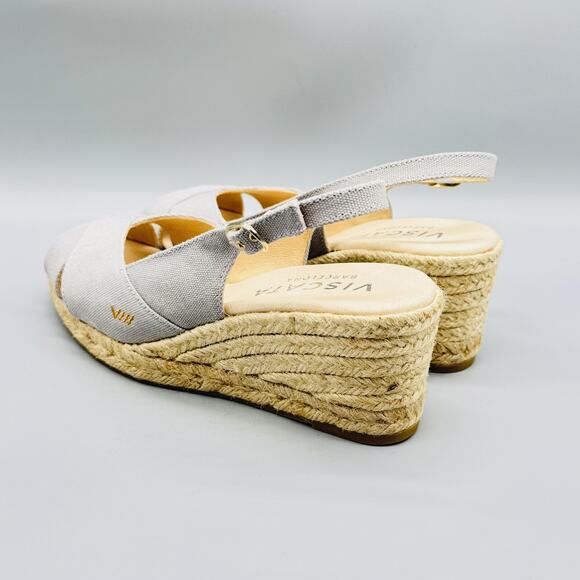 Viscata Sandals Womens 9 Gray Canvas Wedge Espadrille Slingback Shoes Barcelona - Picture 6 of 13